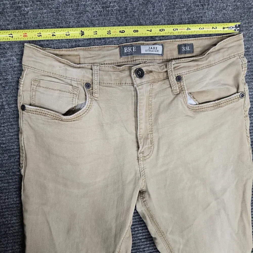BKE Jake Straight Jeans Mens 33L Measure 32x32 Tan Khaki Straight Leg Buckle
